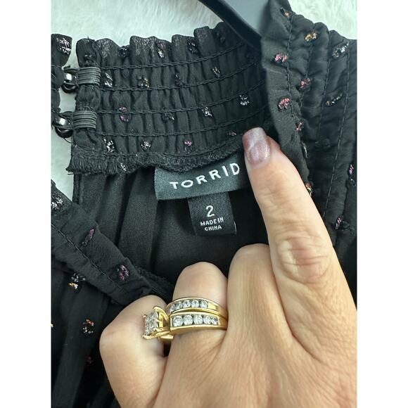 Torrid Mini Clip Dot Blouson Dress 2 2X Smocked Neck Waist - Picture 7 of 11